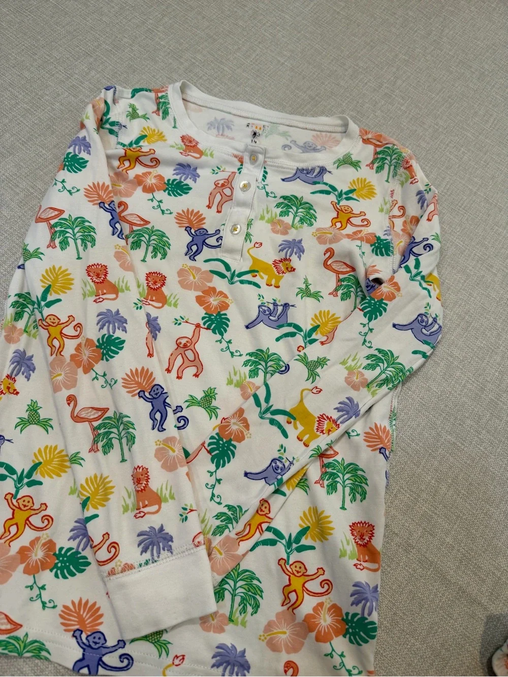 Roller Rabbit Kids Pajama Set- White with Multicolor Jungle Animals